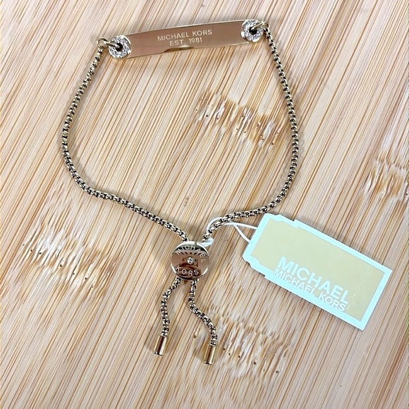 Brand New Michael Kors Gold Tone Nameplate Adjustable Bracelet Haute Hardware - Picture 6 of 15